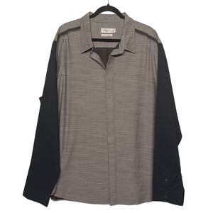 3.1 PHILLIP LIM Gray Marled Print Button Front Long Sleeve Colorblock Shirt XXL